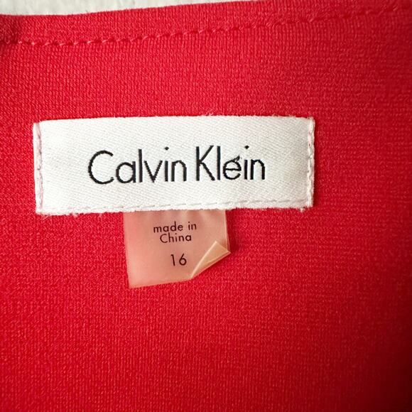 Calvin Klein Sleeveless Sheath Goldtone Red Zipper Dress Women's Plus Size 16 - Picture 5 of 12